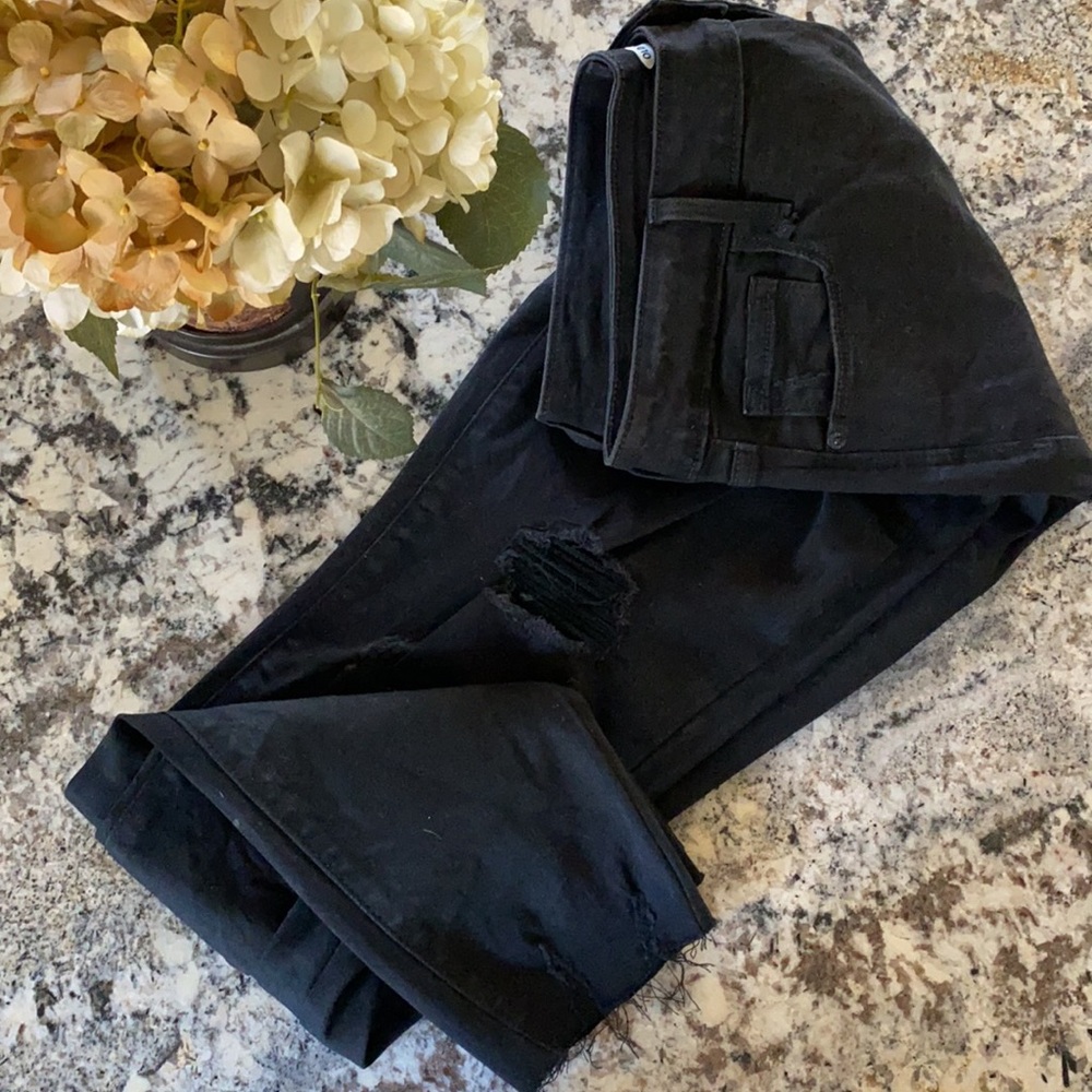 Old Navy Rockstar Super Skinny Ankle Distressed Black Jean 14 Tall